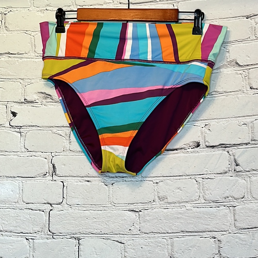 Bleu Rod Beattie Blue Orange Green Purple High Waisted Bikini Bottoms Size 8 - Picture 2 of 10